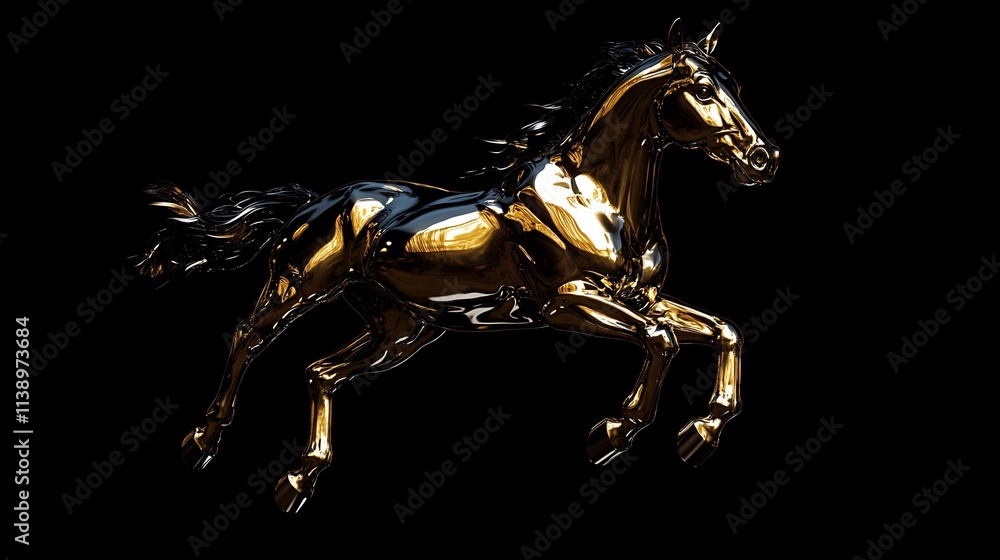Golden Stallion in Motion: A 3D Render of Elegance and Power Golden Stallion in Motion: A 3D Render of Elegance and Power