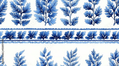 hyper realistic photo of  A vibrant blue and white floral pattern featuring various plants, creating an elegant and aesthetically pleasing design photo