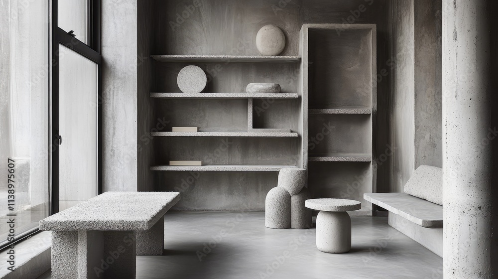 Modern Minimalist Interior with Concrete Elements Modern Minimalist Interior with Concrete Elements