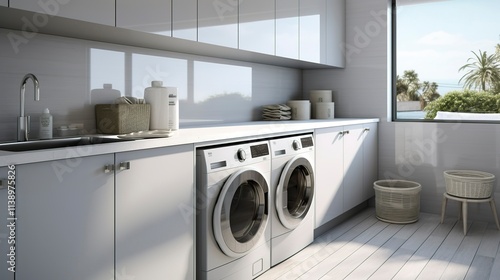 Wallpaper Mural Contemporary Laundry Room with White Countertop Torontodigital.ca