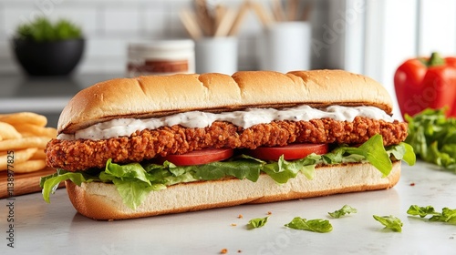 Crispy Chicken Sandwich with Fresh Vegetables and Sauce