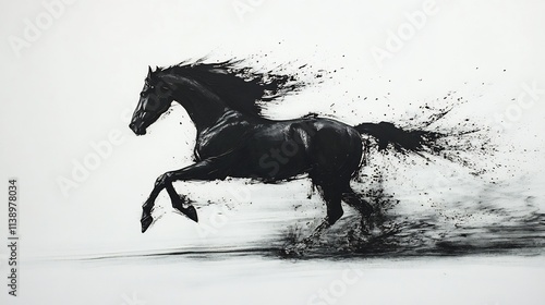 Black Stallion in Motion: A Dynamic Ink Artwork photo