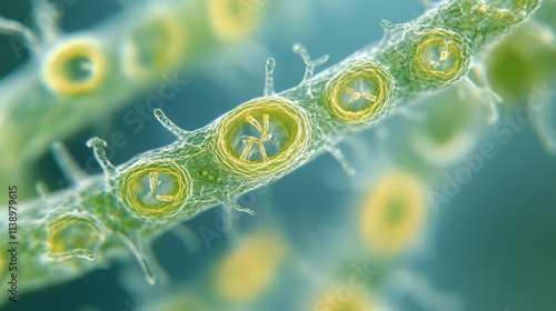 Moss Gametophyte Plastid: Spore Dispersal Mechanism, Microscopic View, 3D Rendering photo