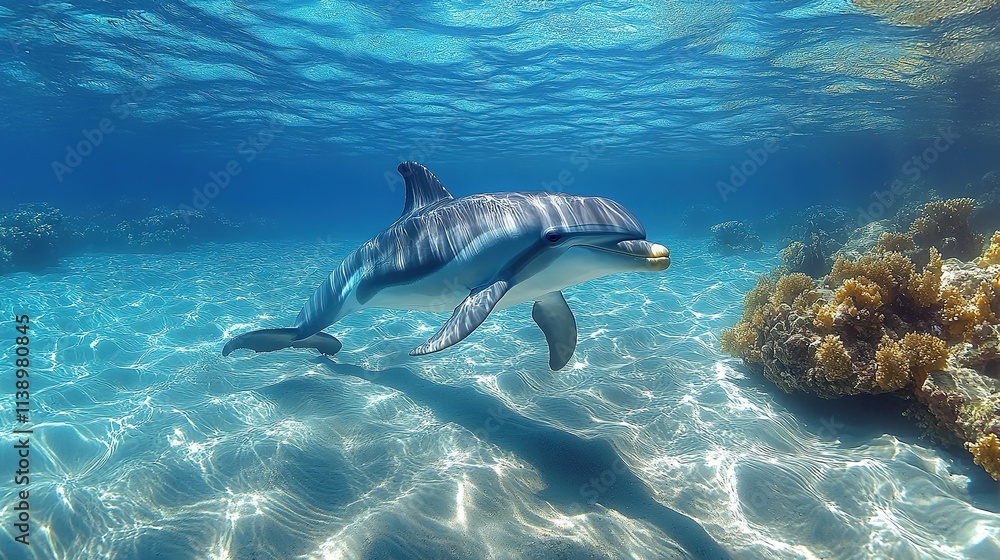 Obraz premium A Dolphin Swims Gracefully Through Clear Ocean Water