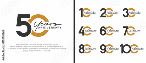 set of anniversary logo flat black and brown color on white background for celebration moment