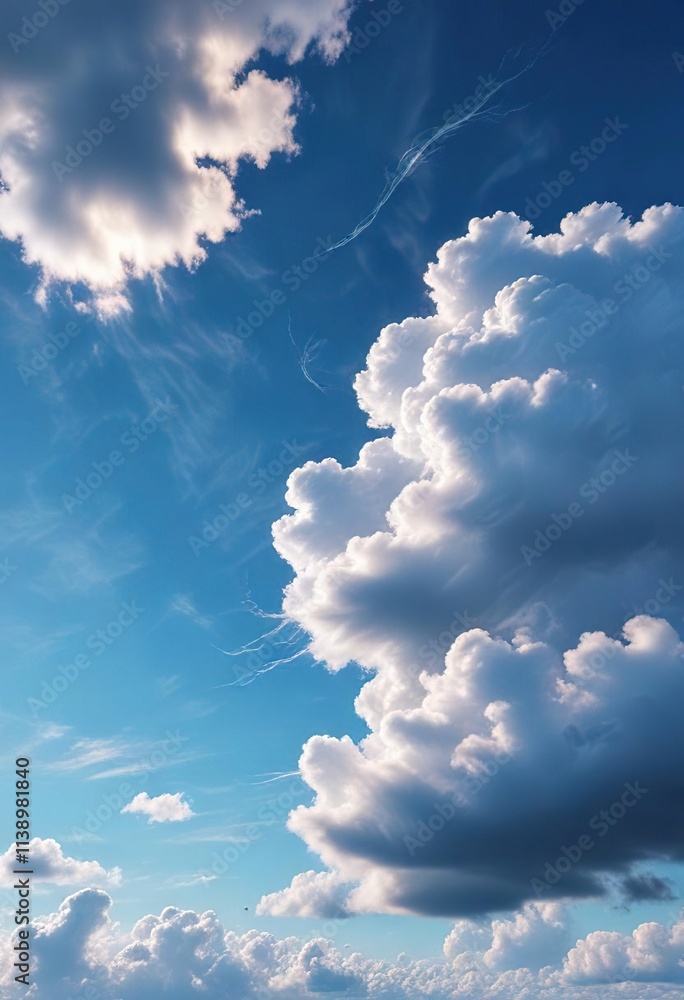 Clouds drifting lazily across a bright blue sky with wispy tendrils ...