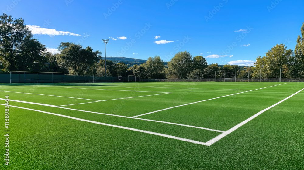 Fototapeta premium Close-Up of Green Sports Field with White Line Markings