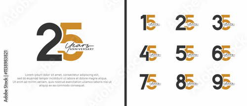 set of anniversary logo flat black and brown color on white background for celebration moment