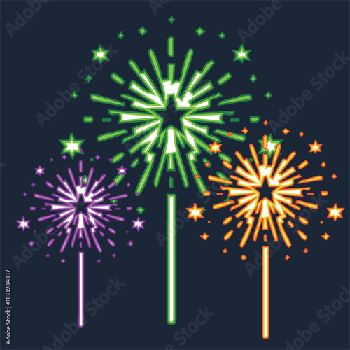 Fireworks set. Vector firework sign isolated with stars and sparks. Firework exlposions in the sky.