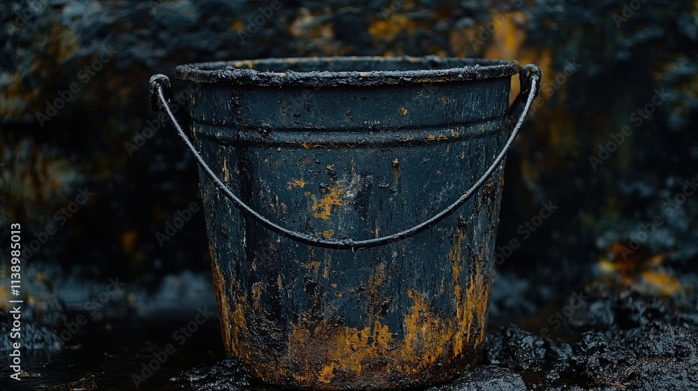 a black metal bucket with a handle a black metal bucket with a handle