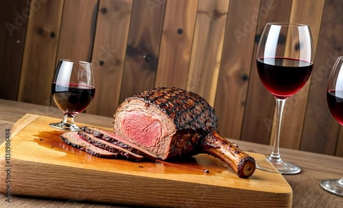 Savor the Flavor: Juicy Prime Rib with Rich Red Wine, Perfect for Elegant Dinners and Celebrations photo