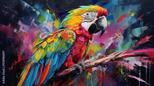 Parrot neon oil paintings thick brushstrokes