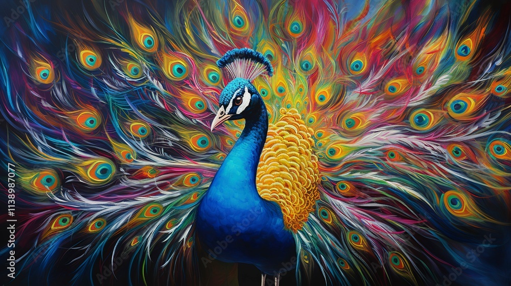 Fototapeta premium Peacock neon oil paintings thick brushstrokes
