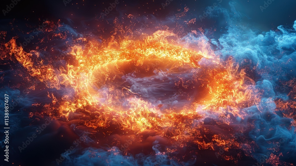 Obraz premium Fiery ring of fire and ice, abstract background.