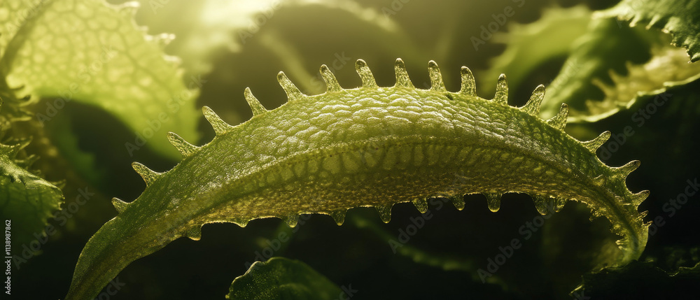 Naklejka premium Carnivorous Plant Leaf Petiole Joint, Traps, Mechanisms, Dramatic Lighting, Cinematic