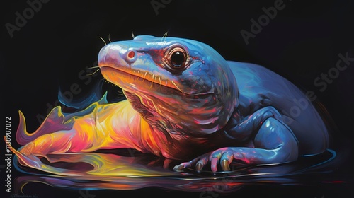 Platypus neon oil paintings thick brushstrokes photo