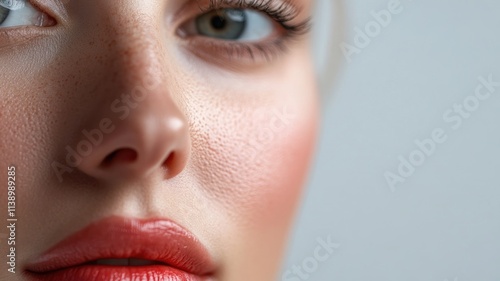 Wallpaper Mural Close-up of Caucasian woman with red lips, freckles, smooth skin, and natural makeup Torontodigital.ca