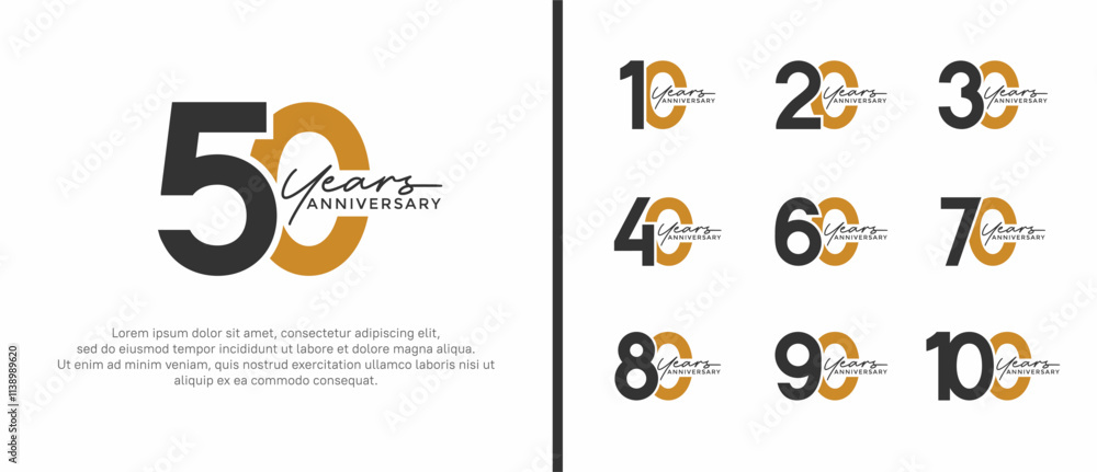 set of anniversary logo flat black and brown color on white background for celebration moment