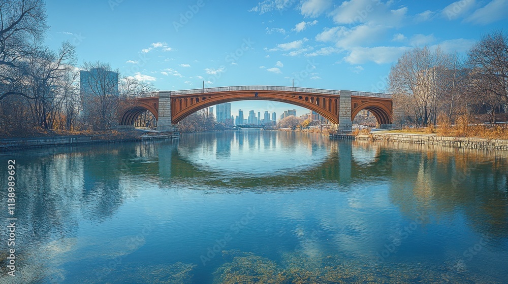 Obraz premium a bridge over water with a city in the background