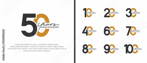 set of anniversary logo flat black and brown color on white background for celebration moment