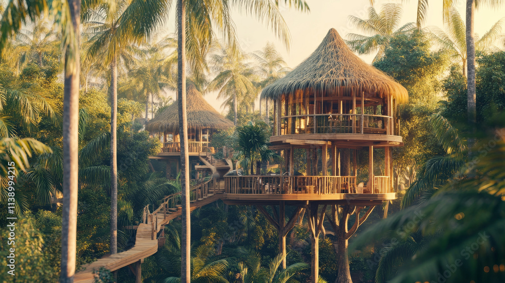Obraz premium Luxury Tropical Treehouse Resort: Palm Forest Getaway