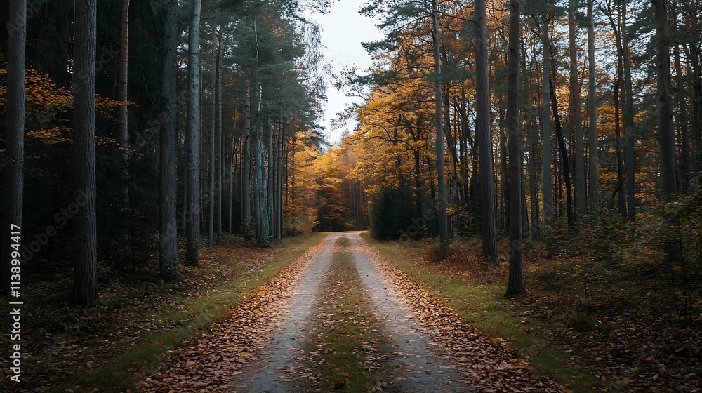 Naklejka premium Autumn Forest Path. Tranquil nature scene.