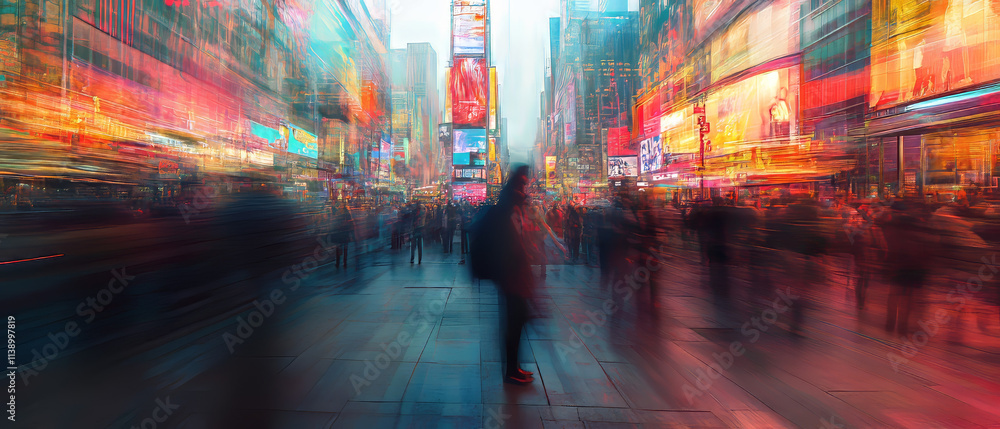 City Street Rush Hour Blur Neon Lights Busy Cityscape City Street Rush Hour Blur Neon Lights Busy Cityscape