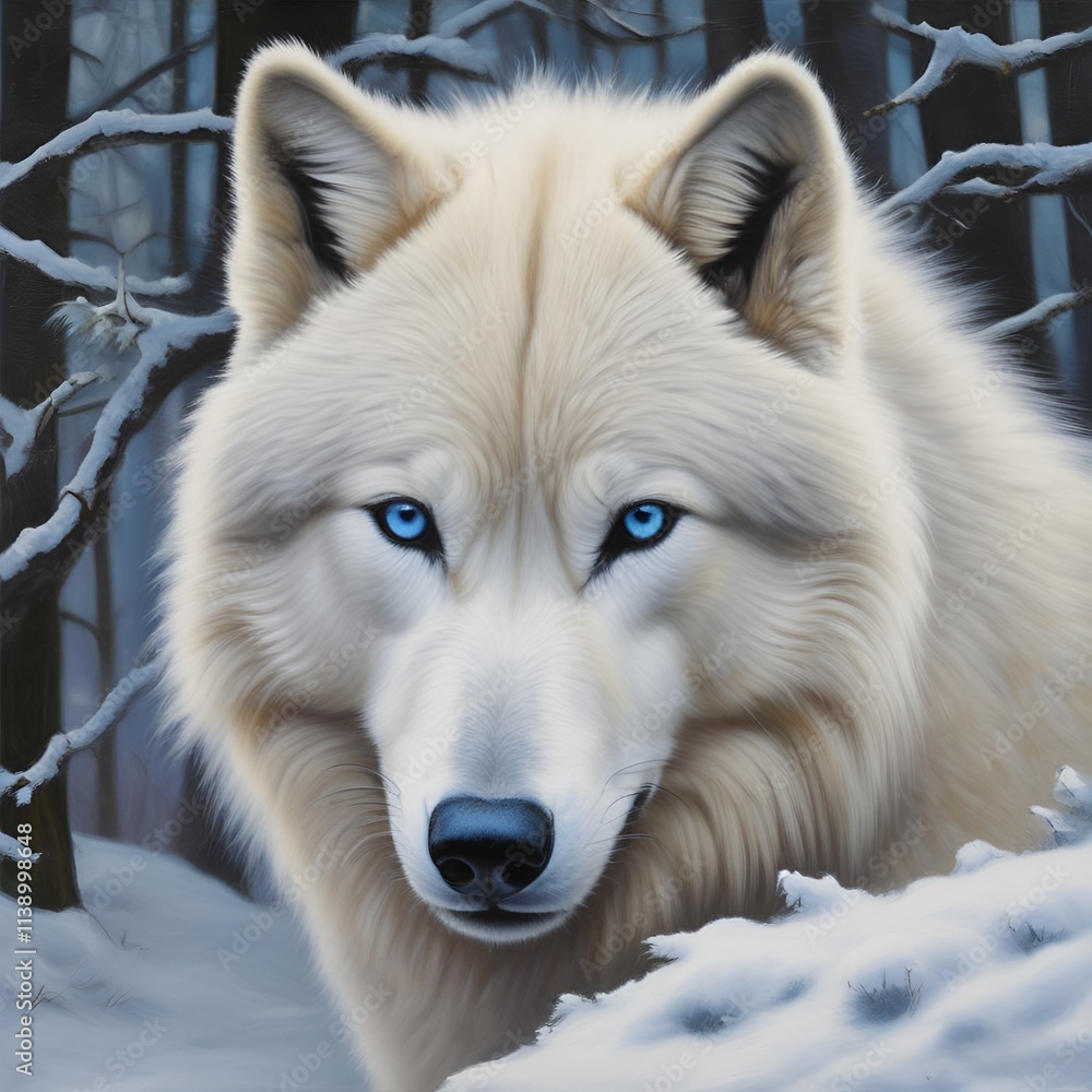 Obraz premium White wolf with blue eyes