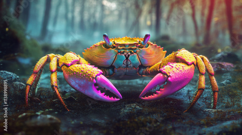 Iridescent Crab in Forest: Fantasy 3D Render photo