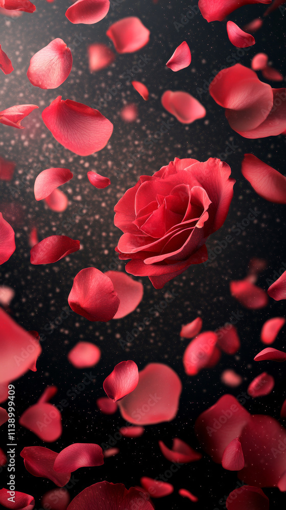 Falling Rose Petals: Elegant Red Rose Background Falling Rose Petals: Elegant Red Rose Background