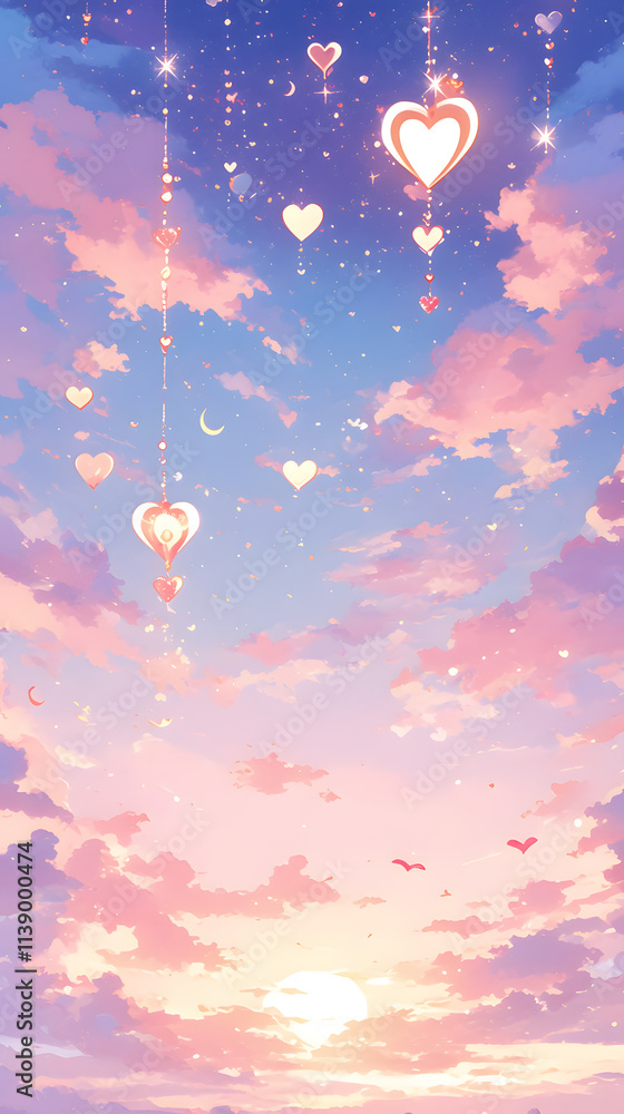 Obraz premium Whimsical Heart Shapes in a Dreamy Sky