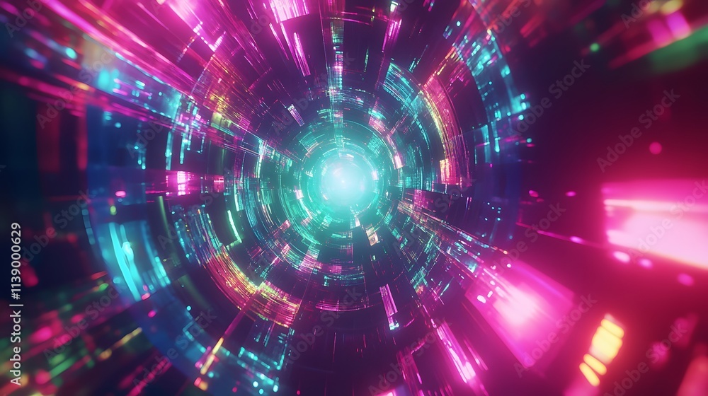 Fototapeta premium Abstract Neon Tunnel Light Show Digital Art