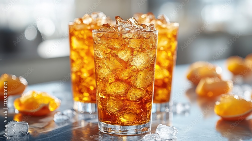 a glass with amber liquid and ice a glass with amber liquid and ice