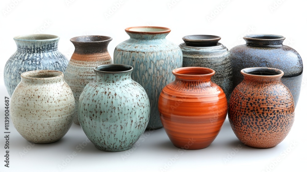 a group of pottery on a white background a group of pottery on a white background