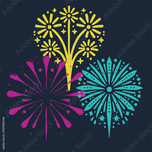 Fireworks with stars and sparks . Festival colorful fireworks. Holiday vector set.