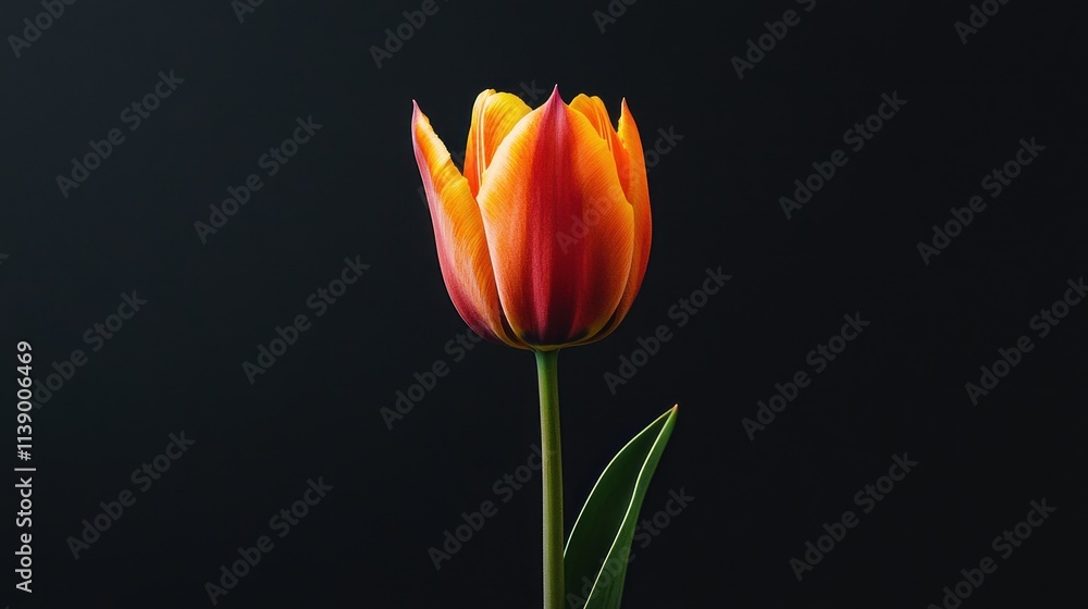 Vibrant Red and Yellow Tulip Blossom on Dark Background Vibrant Red and Yellow Tulip Blossom on Dark Background