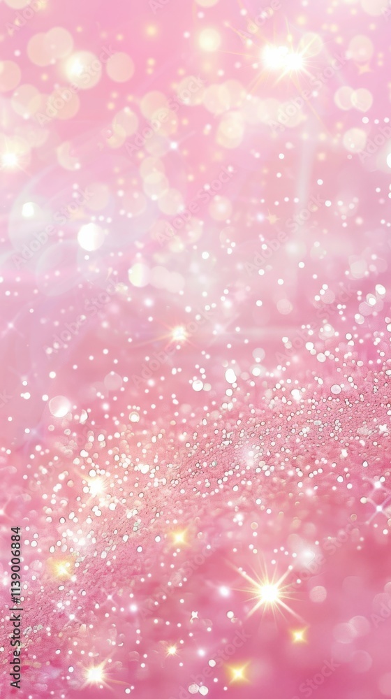 Sparkling Pink Glitter Background with Glowing Stars and Bokeh Lights Sparkling Pink Glitter Background with Glowing Stars and Bokeh Lights