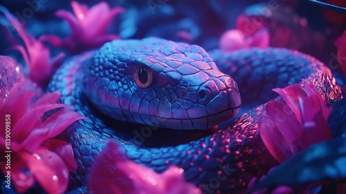 Vibrant Close-Up of Colorful Serpent in the Garden of Eden Symbolizing Temptation and Divine Knowledge