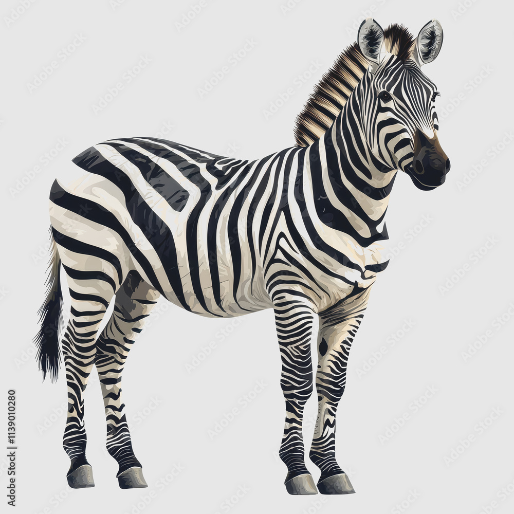 Fototapeta premium Zebra Standing on a White Surface Captured in High Definition with Perfect Lighting and Composition Showcasing Wildlife Animal in Natural Habitat for Stock Photography and Marketing Use