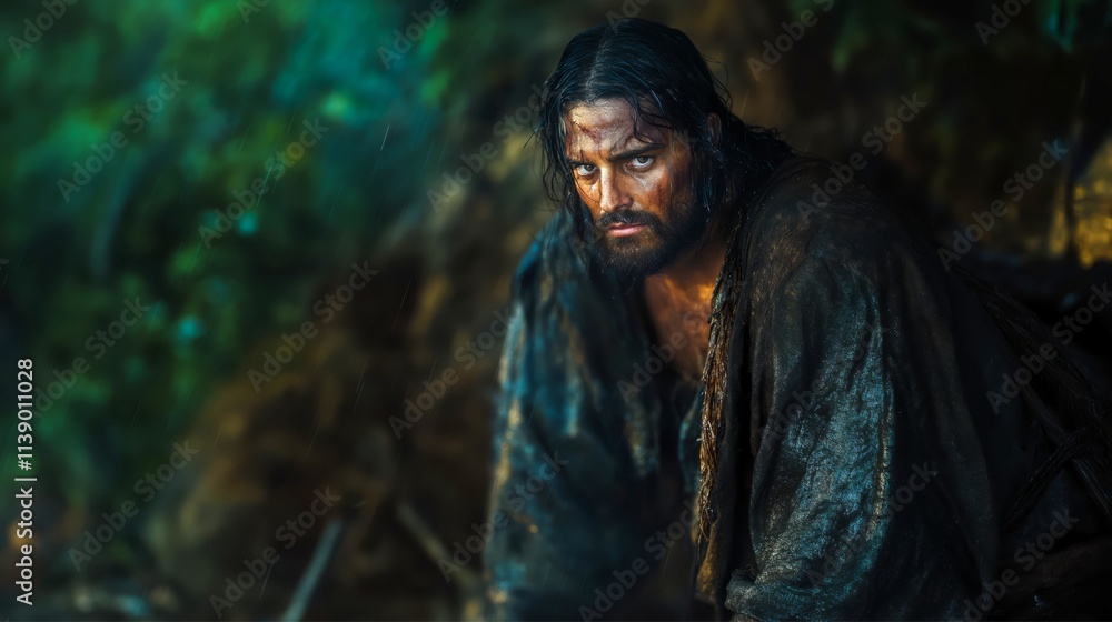 The First Temptation: Jesus Christ is Tempted in the Wilderness, Biblical New Testament Depiction The First Temptation: Jesus Christ is Tempted in the Wilderness, Biblical New Testament Depiction
