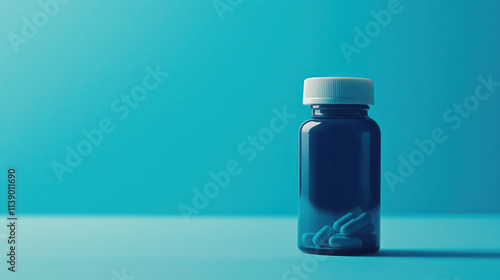 Pill Bottle Against Blue Background: Symbolizing Medication and Health