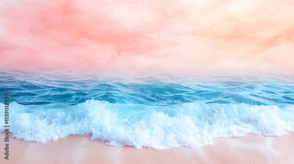 Fototapeta premium Waves crashing on sandy beach at sunset tranquil seaside natural landscape relaxing view