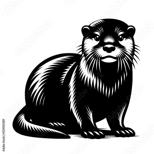 Otter vector illustration, Otter tattoo vector, Otter silhouette vector black and white full body photo