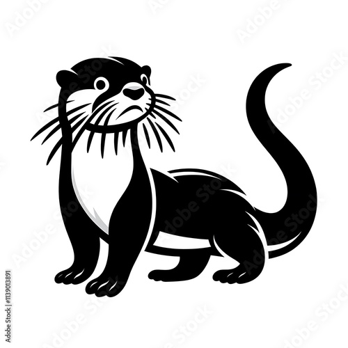 Otter vector illustration, Otter tattoo vector, Otter silhouette vector black and white full body photo