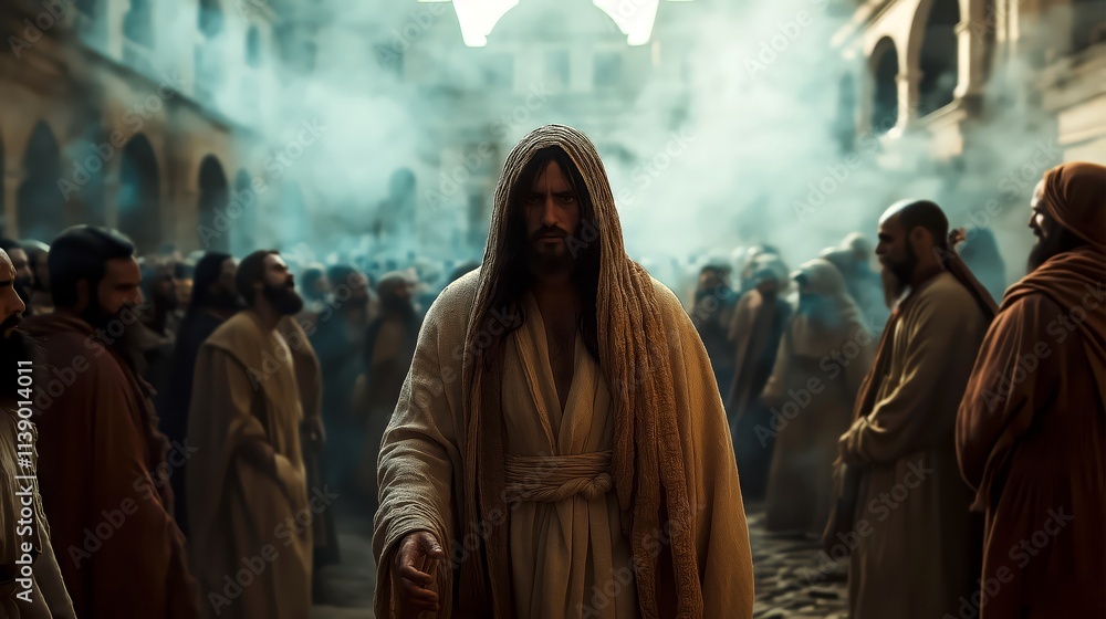 The Confrontation with the Pharisees: Jesus Challenges the Pharisees in the Temple, Biblical New Testament Depiction The Confrontation with the Pharisees: Jesus Challenges the Pharisees in the Temple, Biblical New Testament Depiction