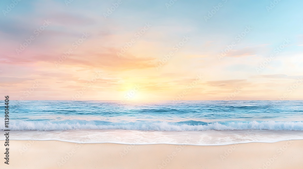 Serene sunrise over tranquil ocean waves a wide angle digital artwork of nature's beauty Serene sunrise over tranquil ocean waves a wide angle digital artwork of nature's beauty