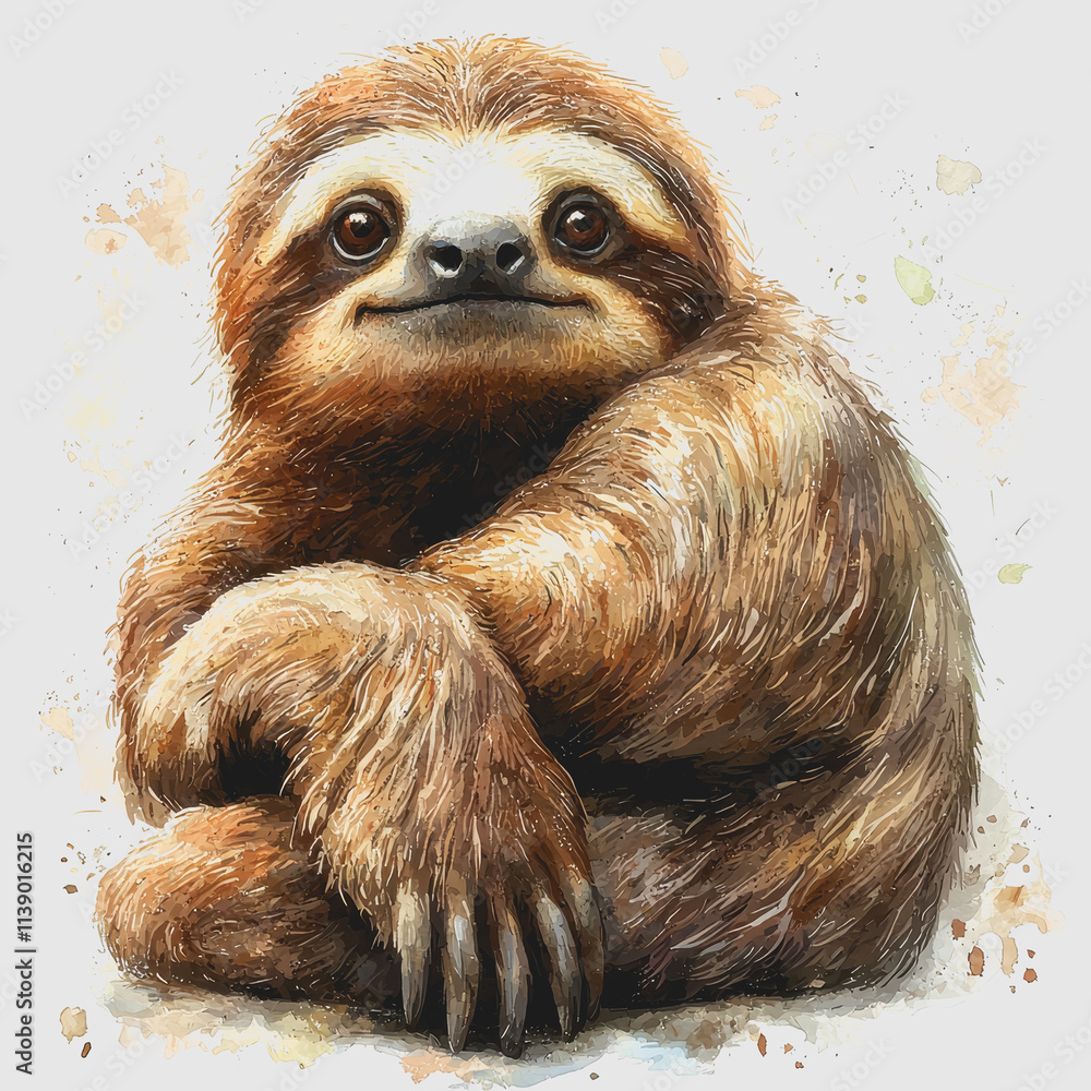 Fototapeta premium Sloth Hanging from a Tree in Lush Green Forest with Natural Light and Soft Focus Composition Highlighting Wildlife and Nature Conservation Themes for Stock Photography Market