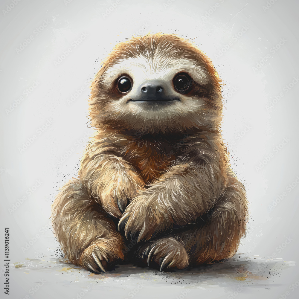 Fototapeta premium Happy Sloth Smiling in a Lush Green Environment Perfect for Nature Lovers Wildlife Conservation and Animal Photography Enthusiasts Seeking Unique Stock Images of Exotic Creatures