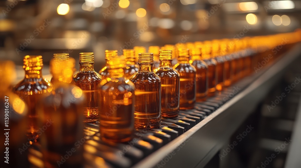 a row of bottles on a conveyor belt a row of bottles on a conveyor belt