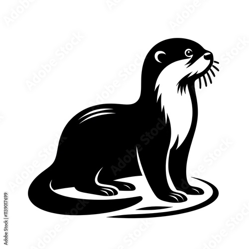 Otter vector illustration, Otter tattoo vector, Otter silhouette vector black and white full body photo